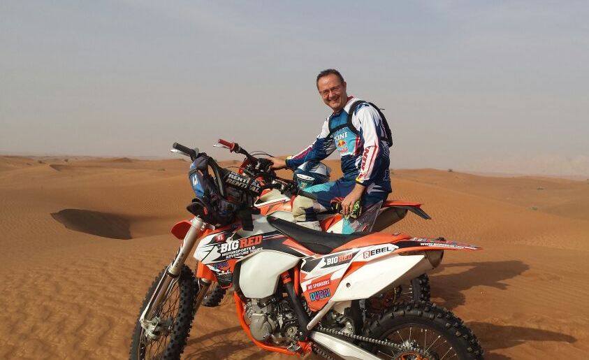 Tim in the desert on a KTM 500 EXC.